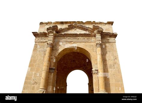 Roman Ruins Carved On White Background In The Jordanian City Of