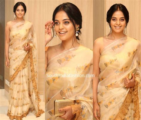 Bindu Madhavi in a ruffled organza saree – South India Fashion