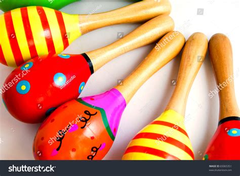 Colorful Wood Toy Maracas Musical Percussion Instrument Aligned Closeup ...