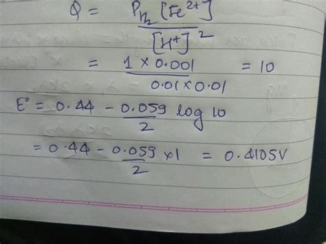 Calculate Emf Of The Following Cell At 25 C Fe Fe 2 0 001M H 0