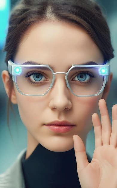 Premium Photo Closeup Portrait Of Pretty Brunette Woman With Futuristic Smart Glasses