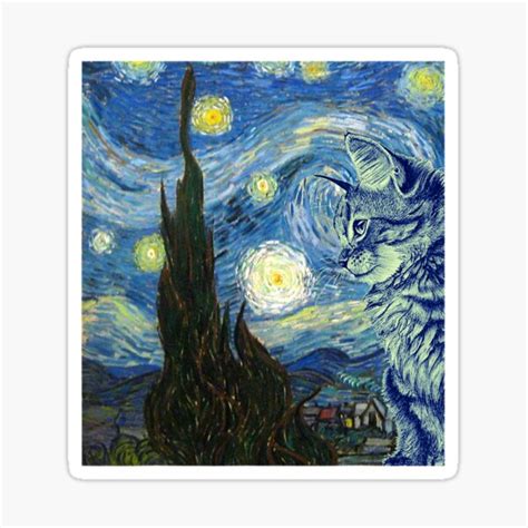 Pegatina Arte Del Gato De La Noche Estrellada De Van Gogh Amante De