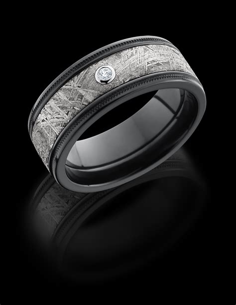 Lashbrook Meteorite & Diamond Mens Ring - Black Zirconium, Meteorite ...