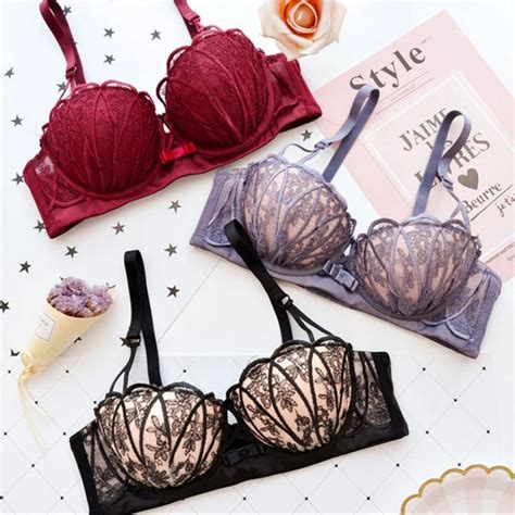 Sexy Lace Push Up Bra Set For Women Intimate Shell Cup Bra Brief Sets Embroidery Lace Noble