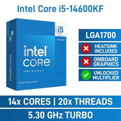 Intel Core i5-14600KF 14 Core CPU with HyperThreading, No Cooler ...