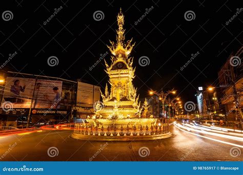 Light Trail At Chiang Rai Clock Tower Editorial Photography Image Of