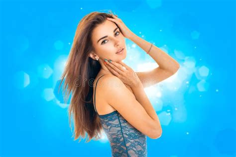 Lady In Underwear With Red Lips Lying In Bed Stock Photo Image Of Lips Naked