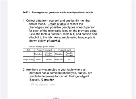 Solved PART 1 Phenotypes and genotypes within a small | Chegg.com