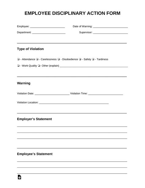 Disciplinary Action Forms Free Template Free Printable Templates