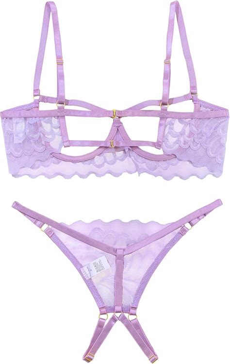 Lilosy Sexy Underwire Floral Lace Sheer Lingerie Set For Women See Through Bra And Panty Piece