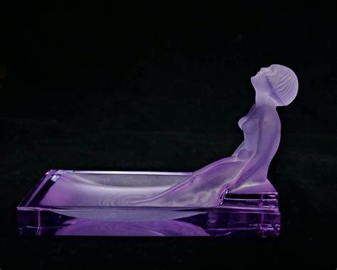 ART Deco Czech Bohemian Glass Nude Woman In Bath Vaseline Ashtray H