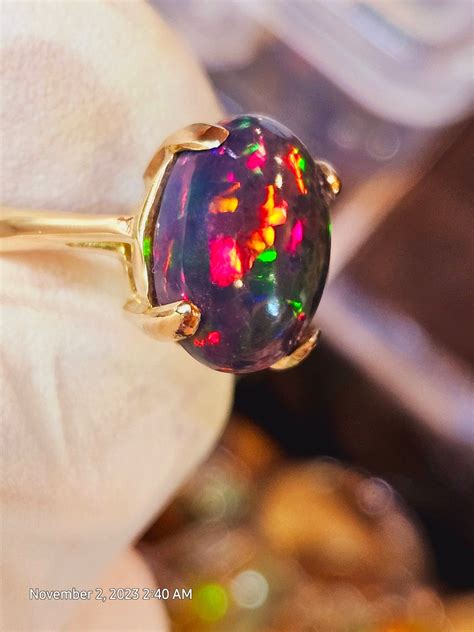 Black Opal Ring Natural Opal Honeycomb Opal Ring Opal Jewelry