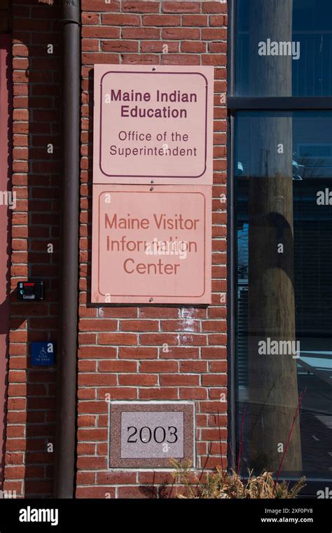 Maine Indian education and visitor information center signs on Union