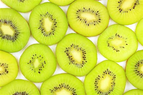 Slices Of Fresh Green Kiwi Fruits Food Background Texture Stock Photo