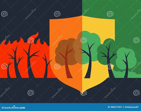 Wildland Fire Control Forest Protected By Shield Stock Vector