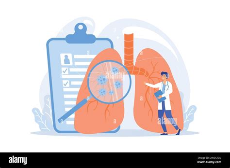 Huge Magnifier Showing Cancer In The Lungs And Doctor With Document