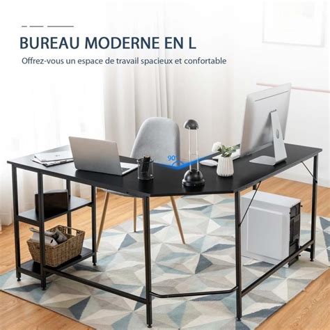 COSTWAY Bureau dAngle en Forme de L avec 2 Étagères de Rangement Table