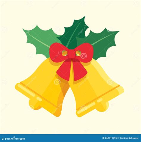 Golden Christmas Bells With Red Bow Vector Illustration Stock Vector