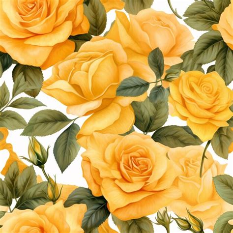 Premium Photo A Seamless Pattern Of Yellow Roses With Green Leaves