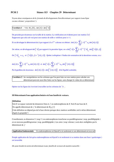 D Terminant Sur Pcsi S Ance Chapitre D Terminant