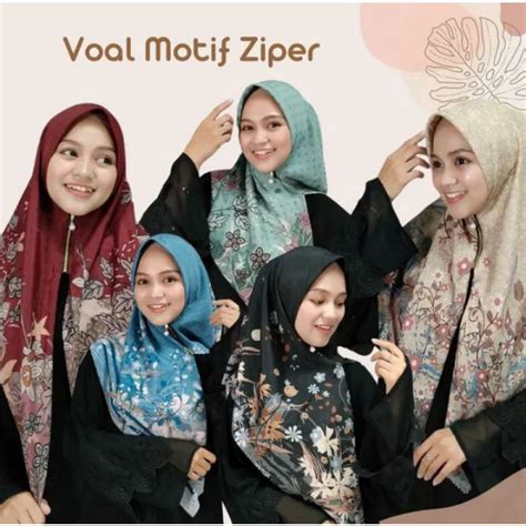 Jual Hijab Voal Hijab Segiempat Motif Instan Resleting Dagu Hijab