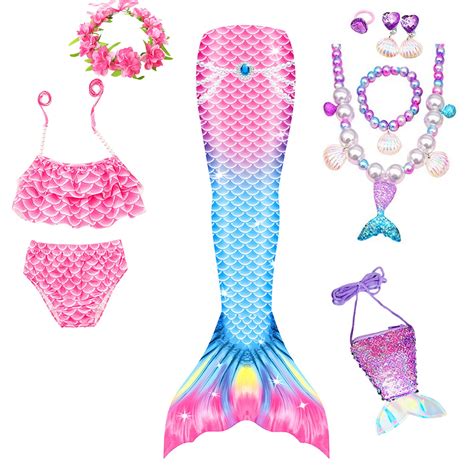 Gaexia Mermaid Swimsuit With Tail Girls Swimsuit Bathing Suits Bikini Set For Girls Pink