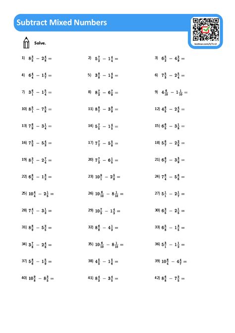 Subtract Mixed Numbers Worksheets