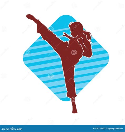 Silhouette Of A Woman Doing A Martial Art Kick Stock Vector