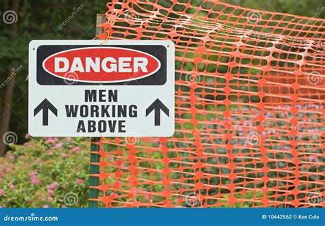 Men Working Above Sign Stock Photo Image Of Posted Forbidden 10442562