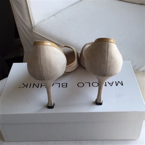 Manolo Blahnik Shoes Manolo Blahnik Nude Suede Peep Toe Heels Poshmark