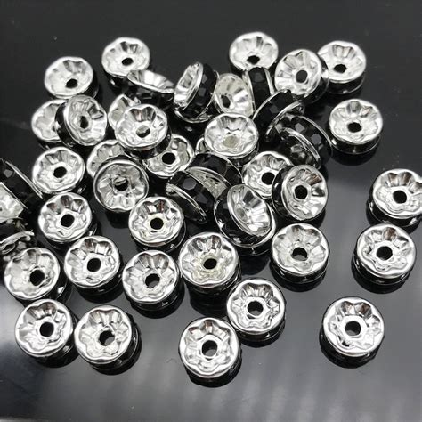 100 Pcs Rhinestone Crystal Spacer Beadssilver Plated 8mm Etsy