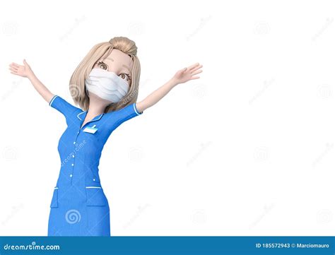 Le Masque De Port De Bande Dessinée Blonde D infirmière Est Heureux Avec L espace De Copie