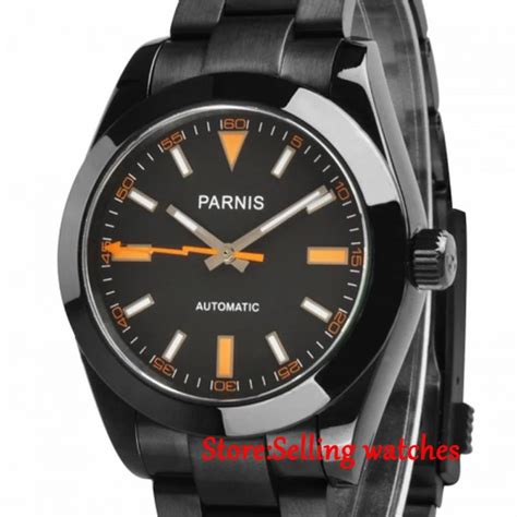 Parnis Reloj Autom Tico Para Hombre Con Caja PVD Esfera Negra Cristal