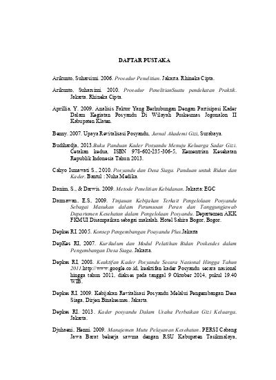 Daftar Pustaka Hubungan Tingkat Pengetahuan Dengan Keaktifan Kader