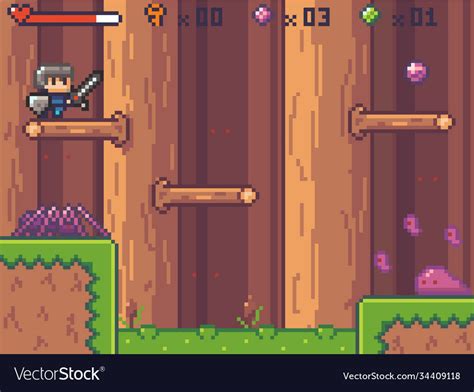 Pixel Art Style Character In Game Arcade Play Vector Image