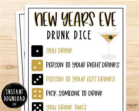 New Years Eve Drunk Dice Drinking Game New Years Games Etsy