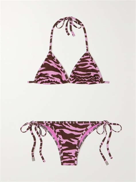 THE ATTICO Zebra Print Triangle Bikini NET A PORTER