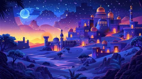 Enchanting Arabian Nights A Palace Flying Carpet And Genie In The