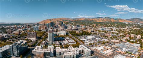 Aerial panoramic view of the Salt Lake City skyline Utah 16697866 Stock