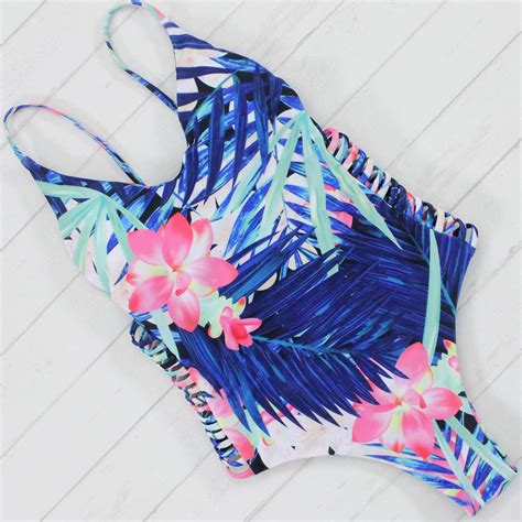 Plavky Floral Bikini One Piece Thong Plus Size Swimwear Beach Apparel Collections