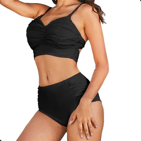 Alto Bikini Sexy Mujer Dos Piezas De Estampado Liso Meses sin interés