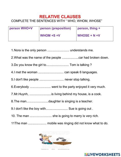 Relative Clause Who Whom Whose Worksheet Live Worksheets