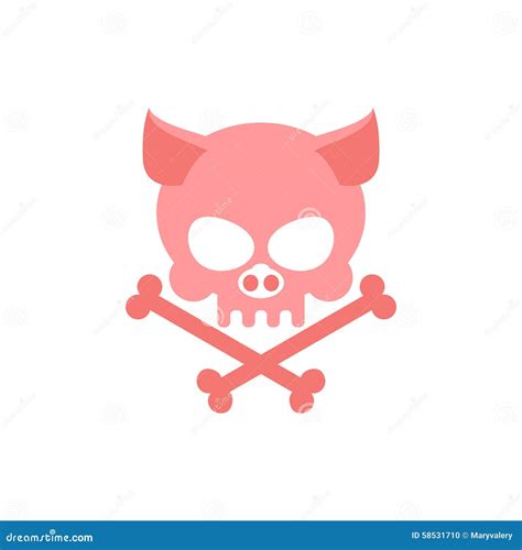 Pig Skull With Bones Head Skeleton Of Pig Logo For Halloween Stock