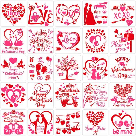 25 Pieces Valentines Day Stencils Reusable Valentine Painting