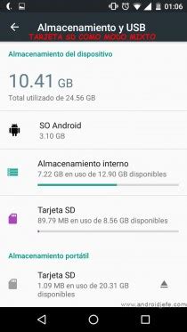 Cómo configurar la tarjeta SD como memoria interna Android Jefe