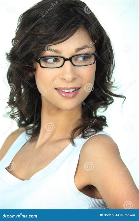 Cute Brunette Wearing Glasses Stock Photo Image Of Model Portrait