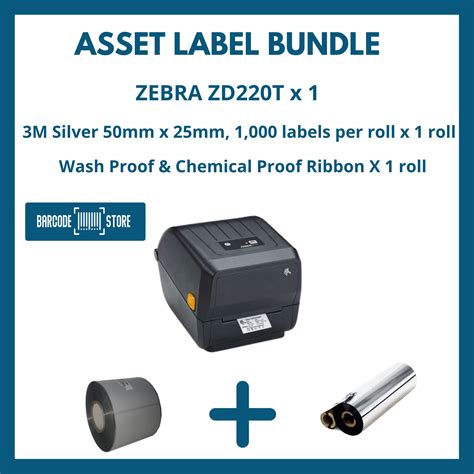 Asset Label Bundle - Zebra ZD220t + 3M Silver 50mm x 25mm + Resin