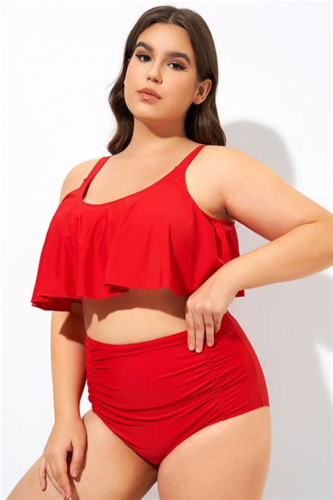 Red Adjustable Scoop Neck Straps Bikini Top Meet Curve Meet Curve