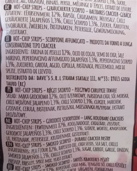 Chilli strips Hot Chip kalorie kJ i wartości odżywcze Dine4Fit pl