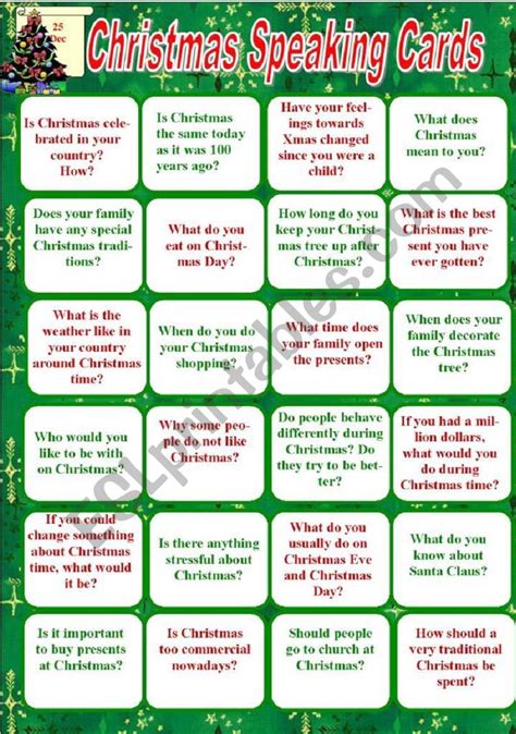 Christmas Speaking Cards ESL Worksheet By Elfelena